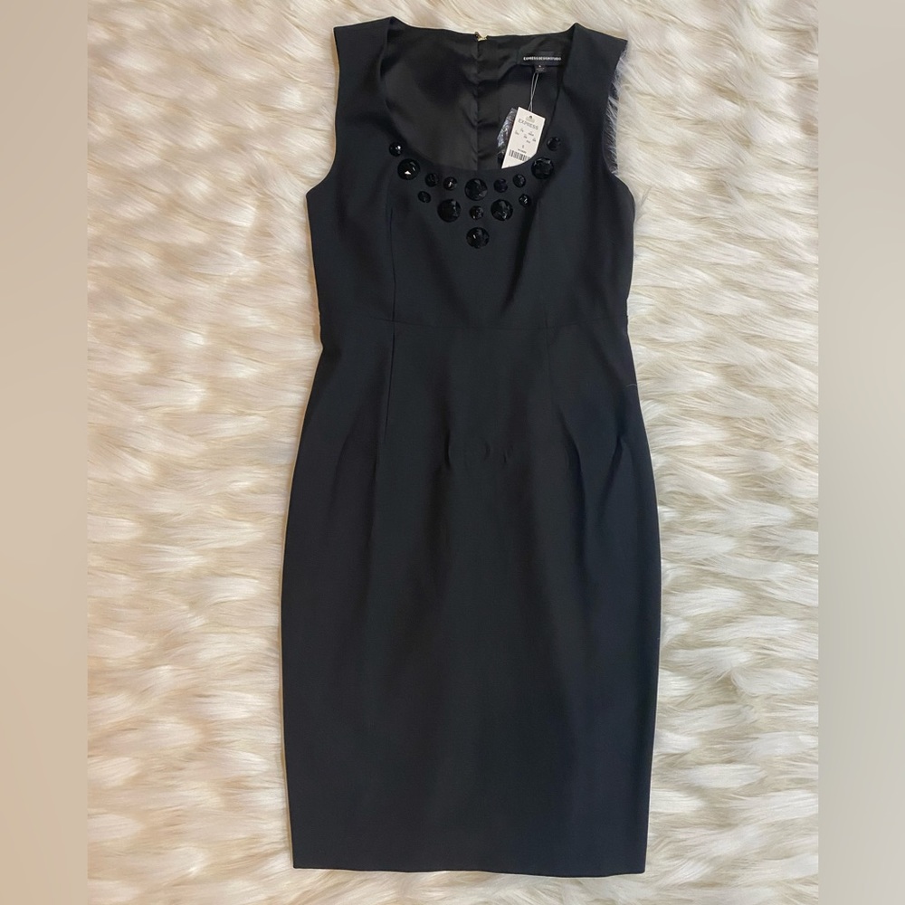 NWT-Express black fitted mini dress with jeweled design size 6